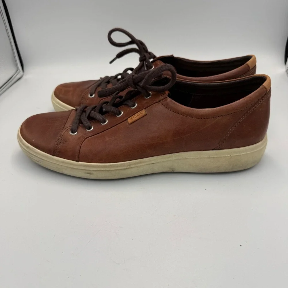 ECCO Soft 7 Mens Cognac Brown Leather Low Top Sneakers Preppy Size 13 EU 47
